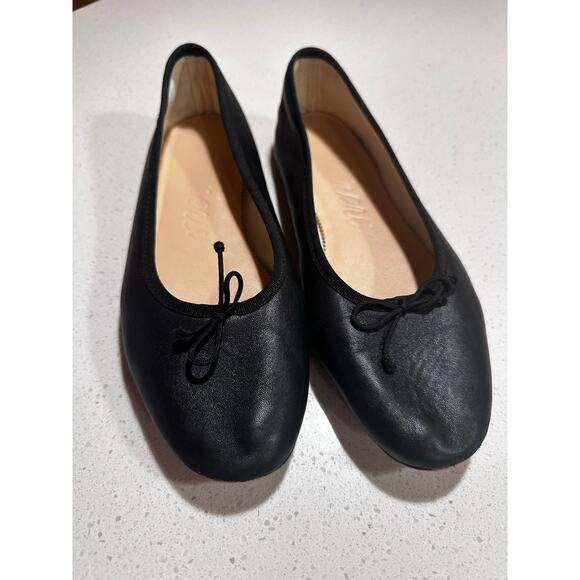 J Crew Zoe ballet flats black leather shoe slip-on grosgrain ribbon bow preppy 9 - Picture 3 of 5